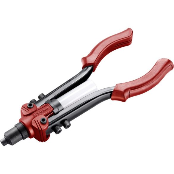 FORTUM clește pentru nituri, cu două brațe, pentru nituri ALU, cupru, oțel, INOX; 2,4-6,4mm, 330mm, cap CrVMo, colector de capete de nituri