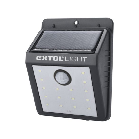 EXTOL LIGHT lampă LED de veghe, 0,4W, 16 LED-uri; 120 Lm, solar+senzor, baterie Li-ion, 1200 mAh, montabilă pe perete