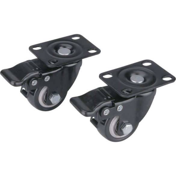 EXTOL PREMIUM role pentru dispozitive 2 buc, autoreglabile, cu frână de blocare, PVC negru, cu rulment cu bile, 40mm, capacitate maximă: 30 kg/buc
