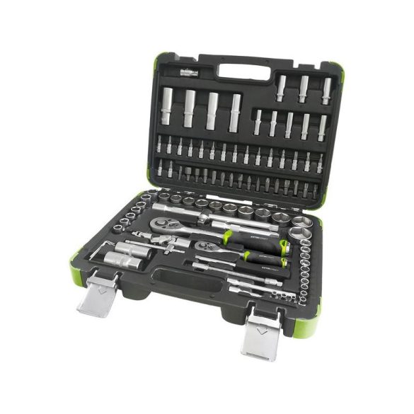 EXTOL CRAFT set de chei tubulare, CV., cu clichet 45 de dinți; 1/4' 1/2', 94 buc, 4-32mm, 32 buc biți (plat, cruce, inbus, torx), cheie bujie 16&