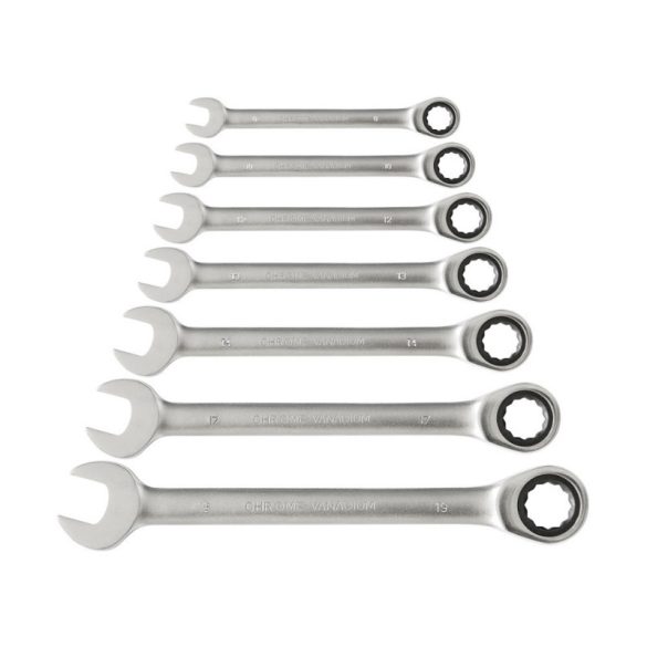 Set chei cu clichet EXTOL PREMIUM, 7 buc; 8-19mm CrV, 72 dinți, rotație unidirecțională