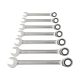 Set chei cu clichet EXTOL PREMIUM, 7 buc; 8-19mm CrV, 72 dinți, rotație unidirecțională