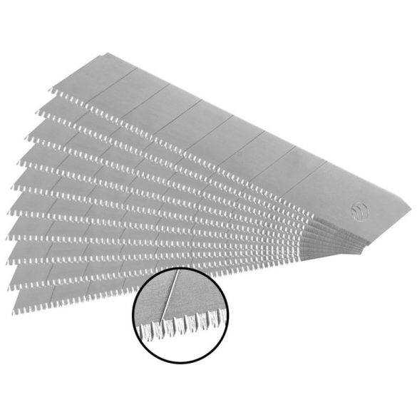 Lame de rezervă EXTOL PREMIUM pentru cutter de tapet, 10 buc, 18×100×0,5 mm, rupte, oțel SK5, HRC >64, lamă zimțată