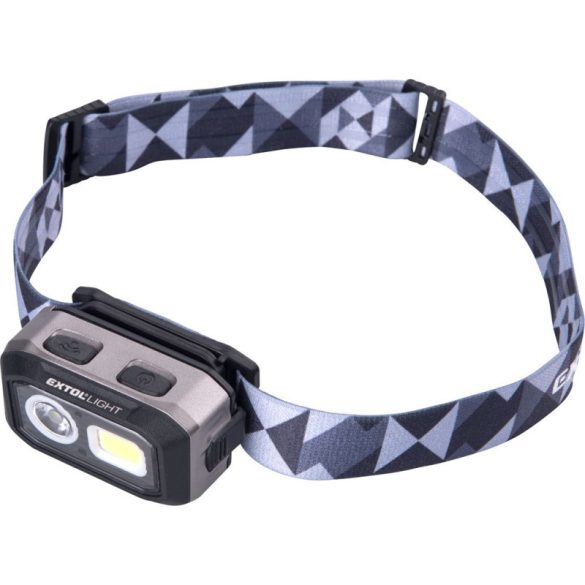 EXTOL LIGHT lanternă frontală LED, Osram+COB, 500 Lumen; senzor IR, cu acumulator reîncărcabil și baterii AAA, 4 funcții, rezistentă la stropi: IPX4