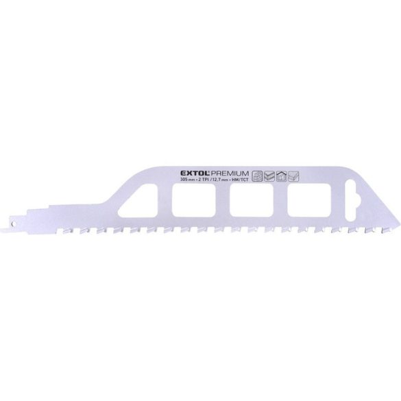 EXTOL PREMIUM pânză de ferăstrău sabie 1buc, prindere Bosch, dinți HM/TCT, 455 mm, 2TPI, pentru beton celular, tăiere grosieră
