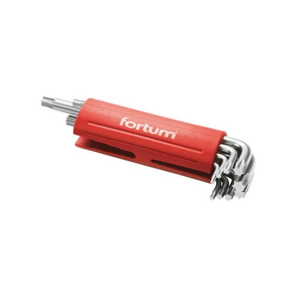 Set de chei torx FORTUM, 9 bucăți, lungi, T10-50, S2, 10 buc/set; T10-T15-T20-T25-T27-T30-T40-T45-T50, mâner din plastic FORTUM