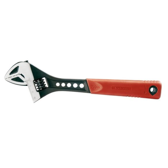 Cheie reglabilă FORTUM, seria FP, 61CrV5, mâner din cauciuc; 250mm/10', fosfatata