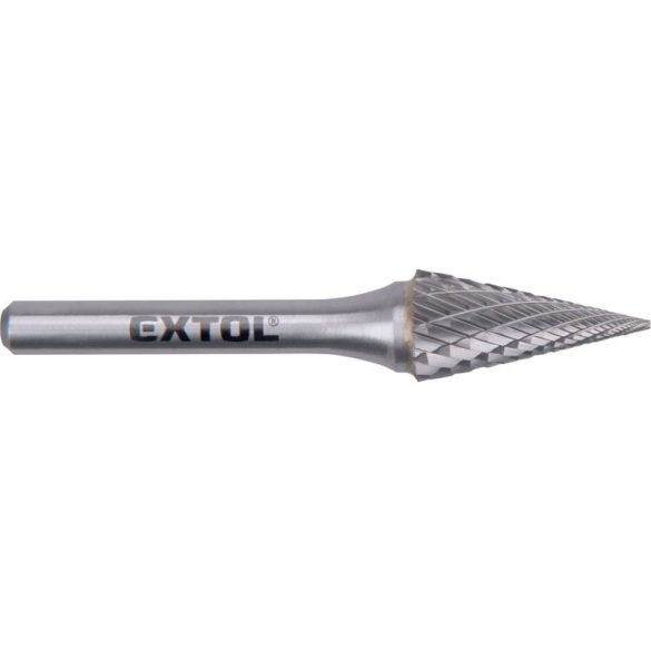 EXTOL INDUSTRIAL freză din carbură, conică, vârf ascuțit, 12×25mm diametru/ 6mm tija, dinți încrucișați