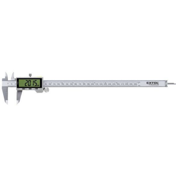 EXTOL PREMIUM șubler digital; 0,01×300mm, cu măsurător de adâncime, oțel inoxidabil, precizie ±0,02 mm, IP54