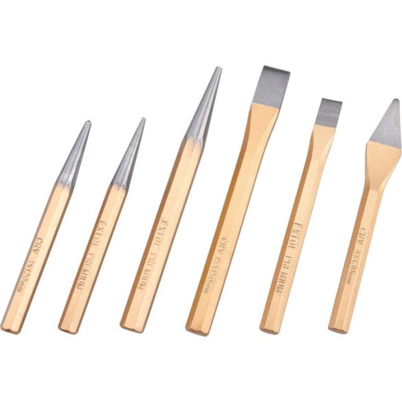 Set EXTOL PREMIUM perforator, punctator și daltă 6 buc. CrV. HRC 52-58; 1 buc. punctator, 2 buc. perforator, 3 buc. daltă, lung.:120-150mm