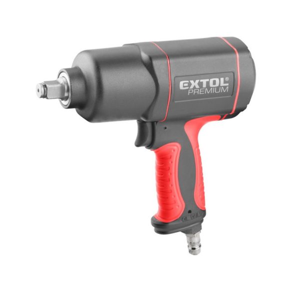 EXTOL PREMIUM cheie pneumatică, 1/2', 800Nm, puternică, 3 trepte (Twin Hammer), 7000 1/min, 142l/min, 6,3 Bar, cuplaj furtun 3/8', 2,4kg