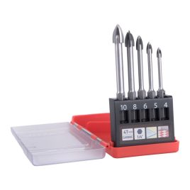   EXTOL PREMIUM set de burghie 5 buc, pentru sticlă, ceramică și faianță, cu plăcuțe din carbură; 4-10 mm ×100mm, 4 tăișuri, prindere hexagonală 1/4