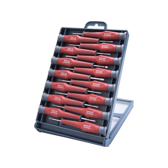 Set șurubelnițe FORTUM 15 buc, mâner ergonomic din două componente, suport din plastic
