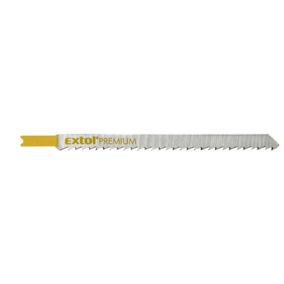 EXTOL PREMIUM pânză de traforaj, 5 buc., prindere universală, HCS; 126×9×1,5mm, 4mm distanță dinți, dinți șlefuiți, tăiere rapidă dreaptă, lemn moale