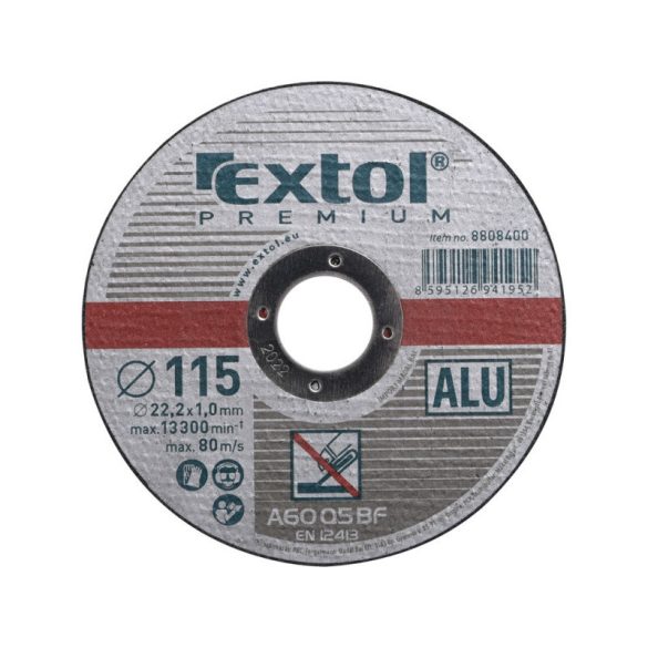 EXTOL PREMIUM disc de tăiere pentru aluminiu, gri; 115×1,0×22,2mm, max 13300 rotații/minut