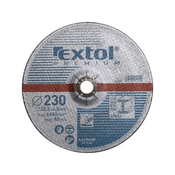 Disc de șlefuire EXTOL PREMIUM pentru oțel, albastru; 115×6,0×22,2mm, max 13300 rpm