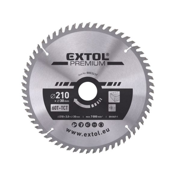 EXTOL PREMIUM disc circular, cu plăcuțe de carbură, 184×30mm (diametru gaură), T50; 3,2mm lățime placă, max. 7000 rotații/minut