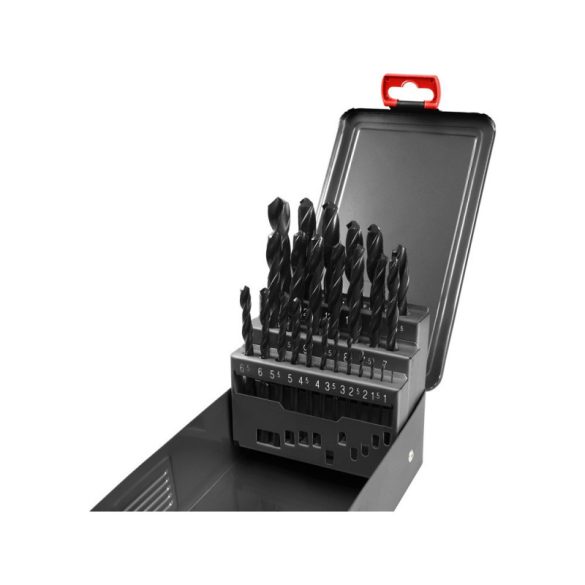 EXTOL PREMIUM set burghiu metal HSS, DIN 338, cutie metalică; 1,0-13,0mm, 25 bucăți