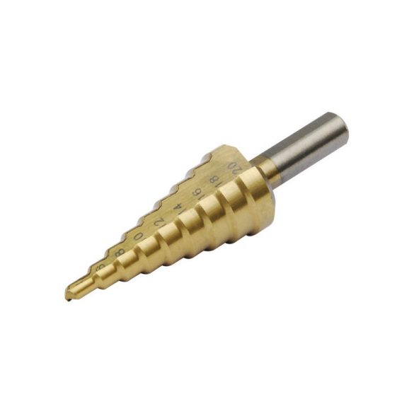 EXTOL CRAFT burghiu treptat metalic, 15 trepte; (4-32mm, trepte de 2mm), prindere: 10mm, pentru materiale de max. 5mm grosime, acoperire TiN