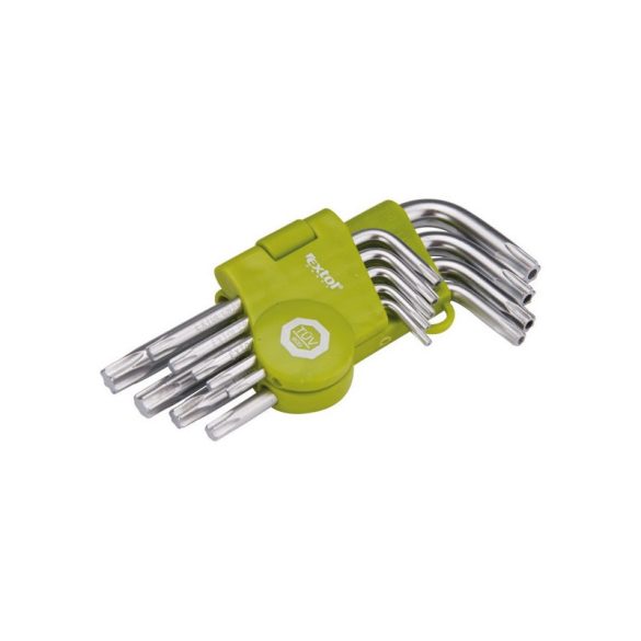 EXTOL CRAFT set chei TORX, scurt, Cr40, TÜV/GS; 9 buc, T10-T50, pe blister, un capăt perforat