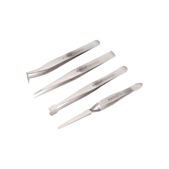EXTOL PREMIUM set clești 4 buc, oțel inoxidabil și rezistent la acid CrNiMn 201, ușor magnetic, duritate: HRC 30