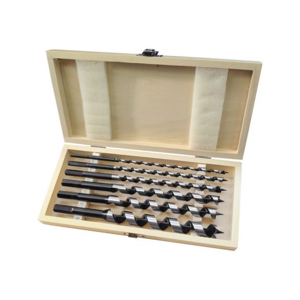 EXTOL PREMIUM set burghiu lemn 6 buc, 6-8-10-12-16-20×260mm, vârf filetat, prindere hexagonală; în cutie de lemn