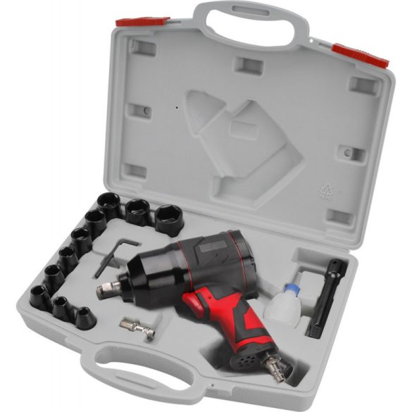 EXTOL PREMIUM set chei pneumatice, 15 piese, 1/2', capete tubulare (10 buc: 9-27mm), 340Nm, 7400 rot/min, 113l/min, 6,3 Bar, cuplaj furtun 1/4'