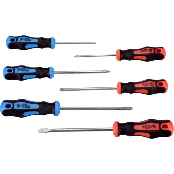 Set șurubelnițe EXTOL PREMIUM, 6 buc; plate:3×75, 5,5×100 și 6,5×125mm, PH0×60, PH1×100 și PH2×125, CV., magnetice, în suport de hârtie