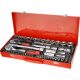 EXTOL PREMIUM set de chei tubulare, CV., cu clichet 45 de grade; 1/4" și 1/2", 65 piese, capete tubulare (4-32mm), biți, cutie metalică