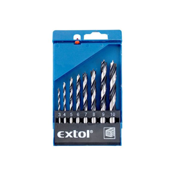 EXTOL CRAFT burghie pentru lemn, în cutie de plastic; 8 bucăți 3-10mm lustruit