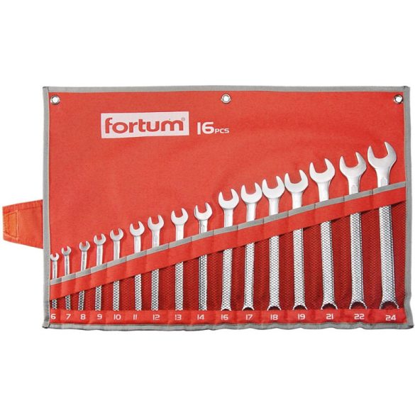 Set de chei combinate FORTUM 16 buc, 6-24mm 61CrV5, crom mat, husă textilă
