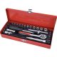 Set de chei tubulare EXTOL PREMIUM, CV, cu clichet 45 de grade; 1/4' 30 buc, capete tubulare normale (4-14mm), capete bit (-, +, hexagonale, torx), cutie metalică