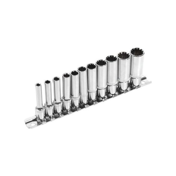 EXTOL PREMIUM extins Multi Lock cheie tubulară cpl. ; 1/4', 11pcs 4, 5, 5.5, 6, 7, 8, 9, 10, 11, 12, 13mm, suport pe șină