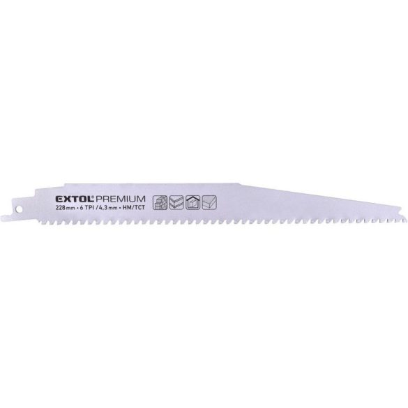 EXTOL PREMIUM lamă pentru fierăstrău sabie 1buc, prindere Bosch, dinți HM/TCT, 228 mm, 6T, pentru beton celular, tăiere curată, curbată