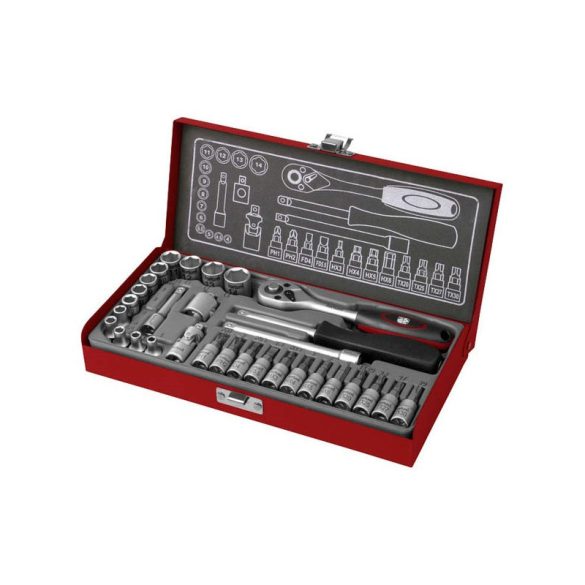 FORTUM set chei tubulare și capete bit 1/4', 31 piese, 61CrV5; crom mat FORTUM