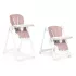 Scaun înalt, scaun de masă, reglabil pe înălțime, curele din piele ecologică, tavă dublă roz