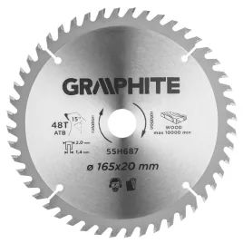  Lamă de ferăstrău circular pentru ferăstrău de imersie GRAPHITE, din carbură, 165x20mm, 48 de dinți 55H687