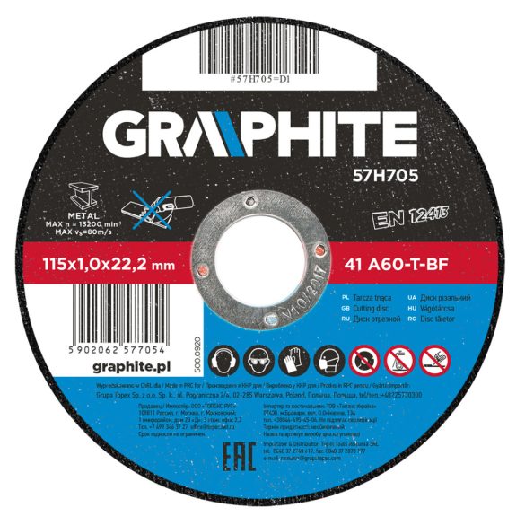 GRAPHITE Disc tăiere metal 115x1.0x22mm, 41 A60-T-BF 57H705