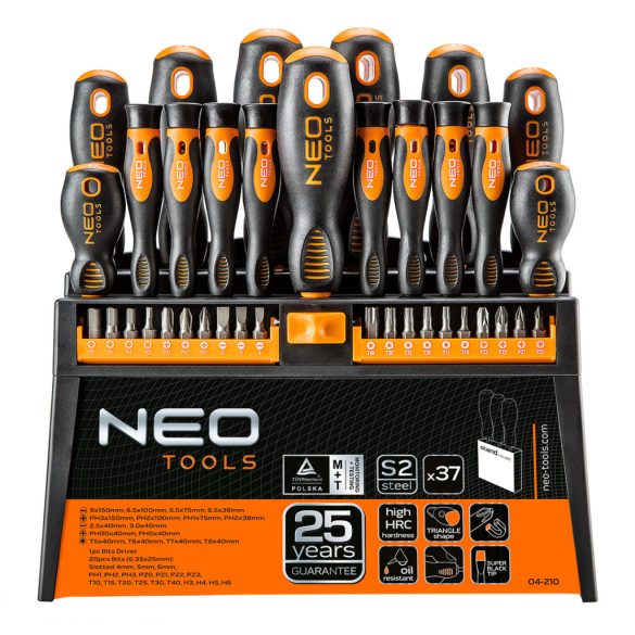 Set de șurubelnițe și biți NEO TOOLS, 37 bucăți, cu garanție de 25 de ani 04-210