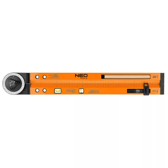 NEO TOOLS Raportor cu carcasă din aluminiu, nivelă și creion de marcat 72-225