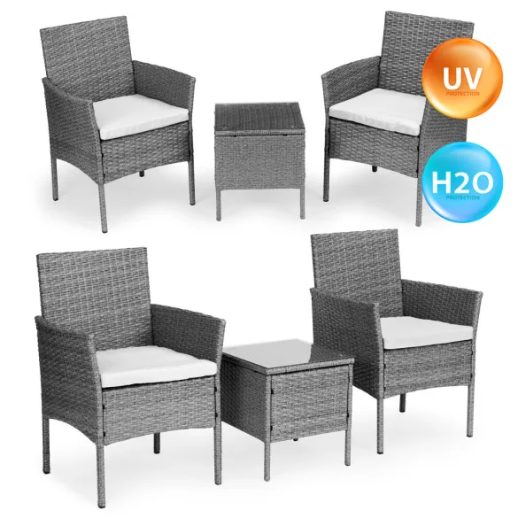 Set mobilier de grădină cu efect de ratan – masă și scaune, gri, MultiGarden