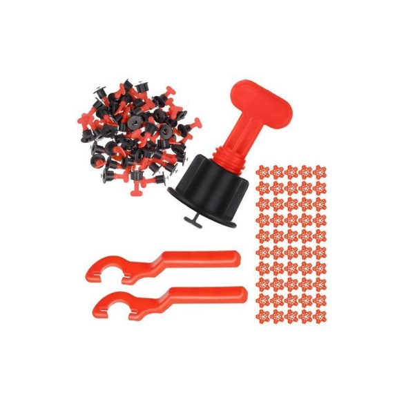 Set de nivelare gresie/faianță, 152 piese – 100 cleme, 2 chei, 50 distanțiere stelate