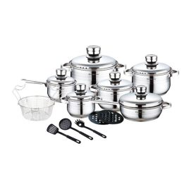   Set de vase din inox Royalty Line, 18 piese, cu capace de sticlă cu termometru