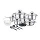 Set de vase din inox Royalty Line, 18 piese, cu capace de sticlă cu termometru