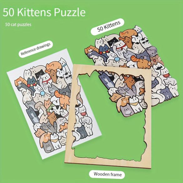 Puzzle din lemn de 50 bucăți, culori variate, design neregulat de câine, pisică, panda