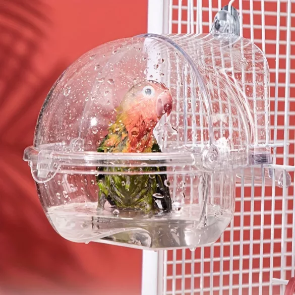 Cadă transparentă din plastic pentru baie de păsări cu prindere cu cârlig
