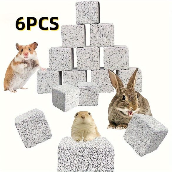 Set de 6 pietre de rosit naturale, pătrate, pentru hamsteri și iepuri