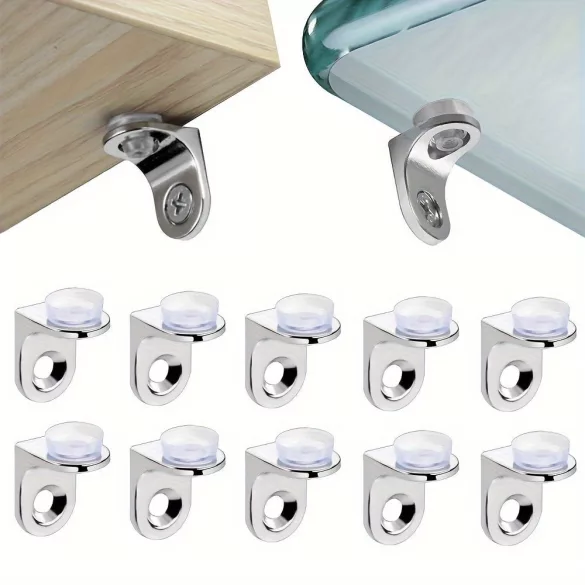 Set de 10 suporturi metalice pentru rafturi cu ventuză pentru sticlă și lemn
