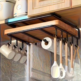   Suport de bucătărie economisitor de spațiu cu cârlig, tocător, capac și cârlige pentru ușa dulapului