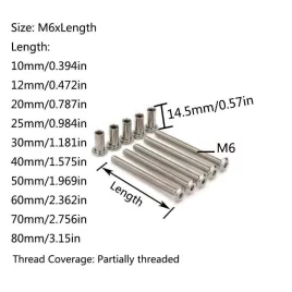   Șurub cu cap rotund nichelat M6 - 10mm - 80mm hexagonal, filet dreapta pentru îmbinări de mobilă